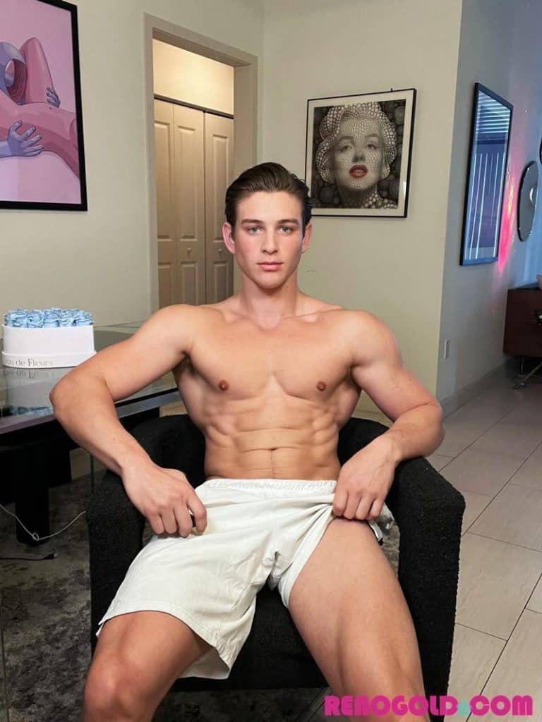 Reno Gold Reno Gold Horny young muscle dude strips out of gym kit wanking huge erect cock 6 porno gay pics 768x1024 - Reno Gold